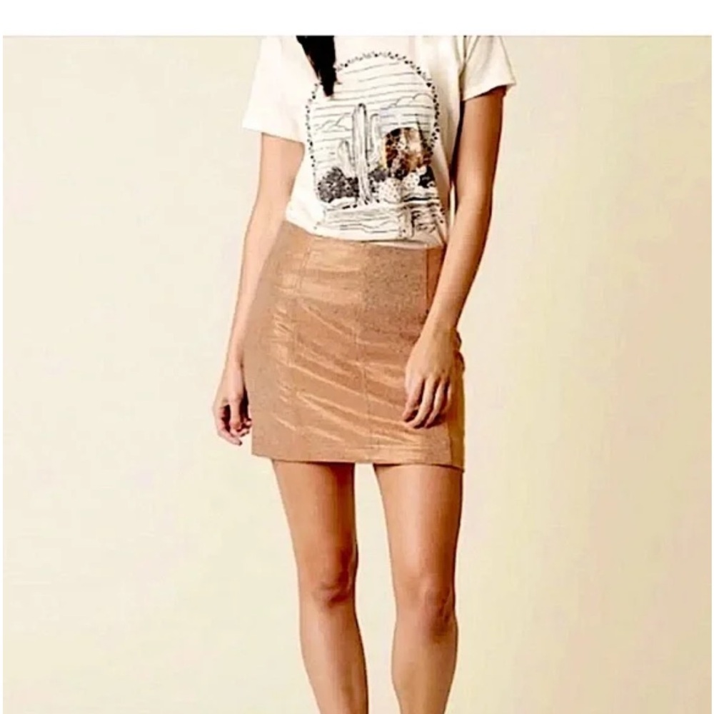NWT Free People metallic rose gold mini skirt - Picture 3 of 7